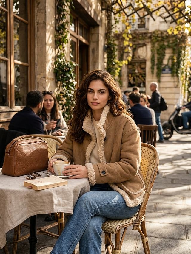 Giubbotto in montone beige con collo in shearling