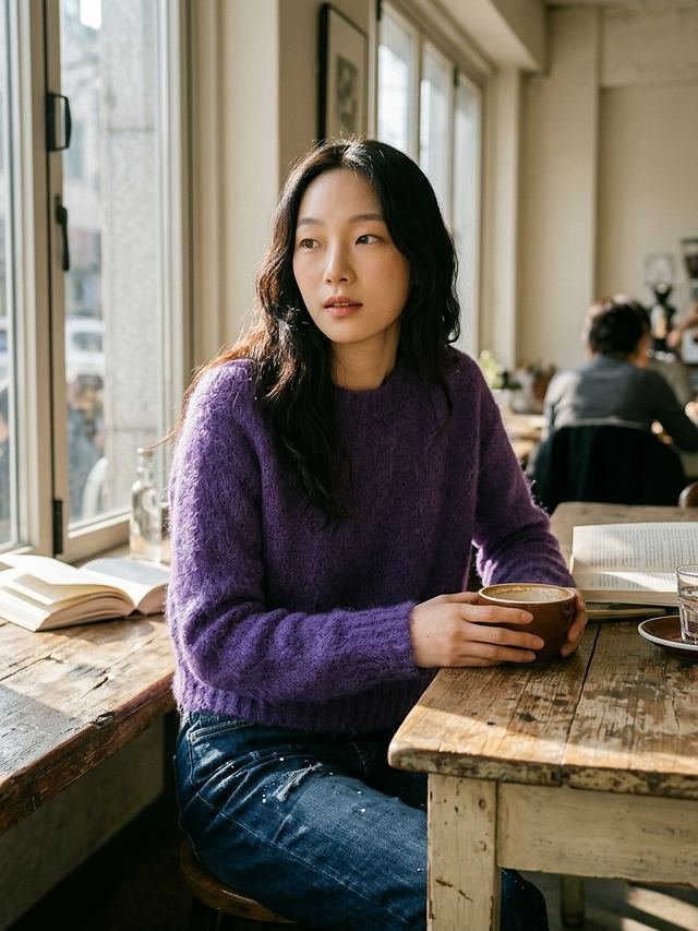 Maglione viola in mohair della linea Premium Knit
